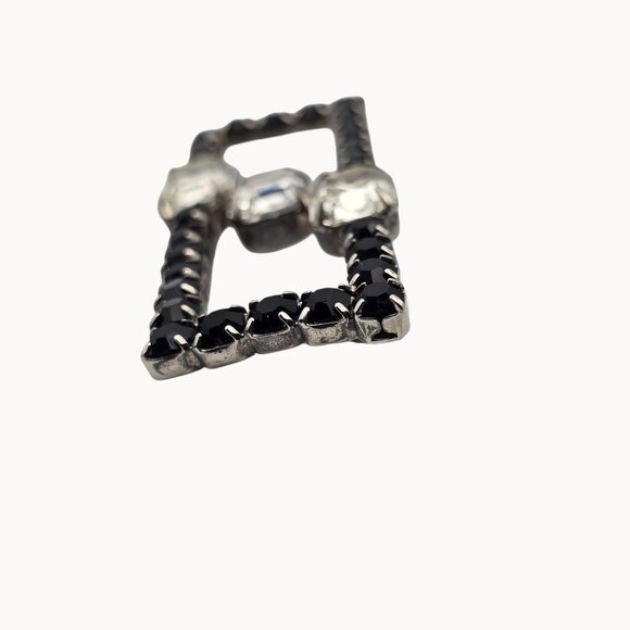 Vintage Brooch Silver-Black Toned Rhinestone Rectangular Fashion Jewelry Pin - Picture 2 of 12
